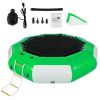 Inflatable Water Trampoline 10FT , Round Inflatable Water Bouncer with 4-Step Ladder, Water Trampoline in Green and White for Water Sports.