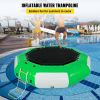 Inflatable Water Trampoline 10FT , Round Inflatable Water Bouncer with 4-Step Ladder, Water Trampoline in Green and White for Water Sports.