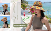 Women's Straw Sun Hat Floral Woven Bucket Hat Fishing Hat Beach Hat Hand Woven Foldable Cap