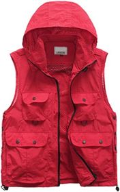 Men's Casual Outdoor Work Safari Fishing Travel Photo Cargo Vests Jacket Multi Pockets Utility Summer Vests (size: RED-XXL)